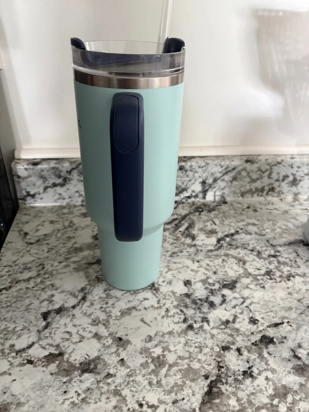 Stanley Mint Green Travel Tumbler with Navy Handle - Picture 2 of 8